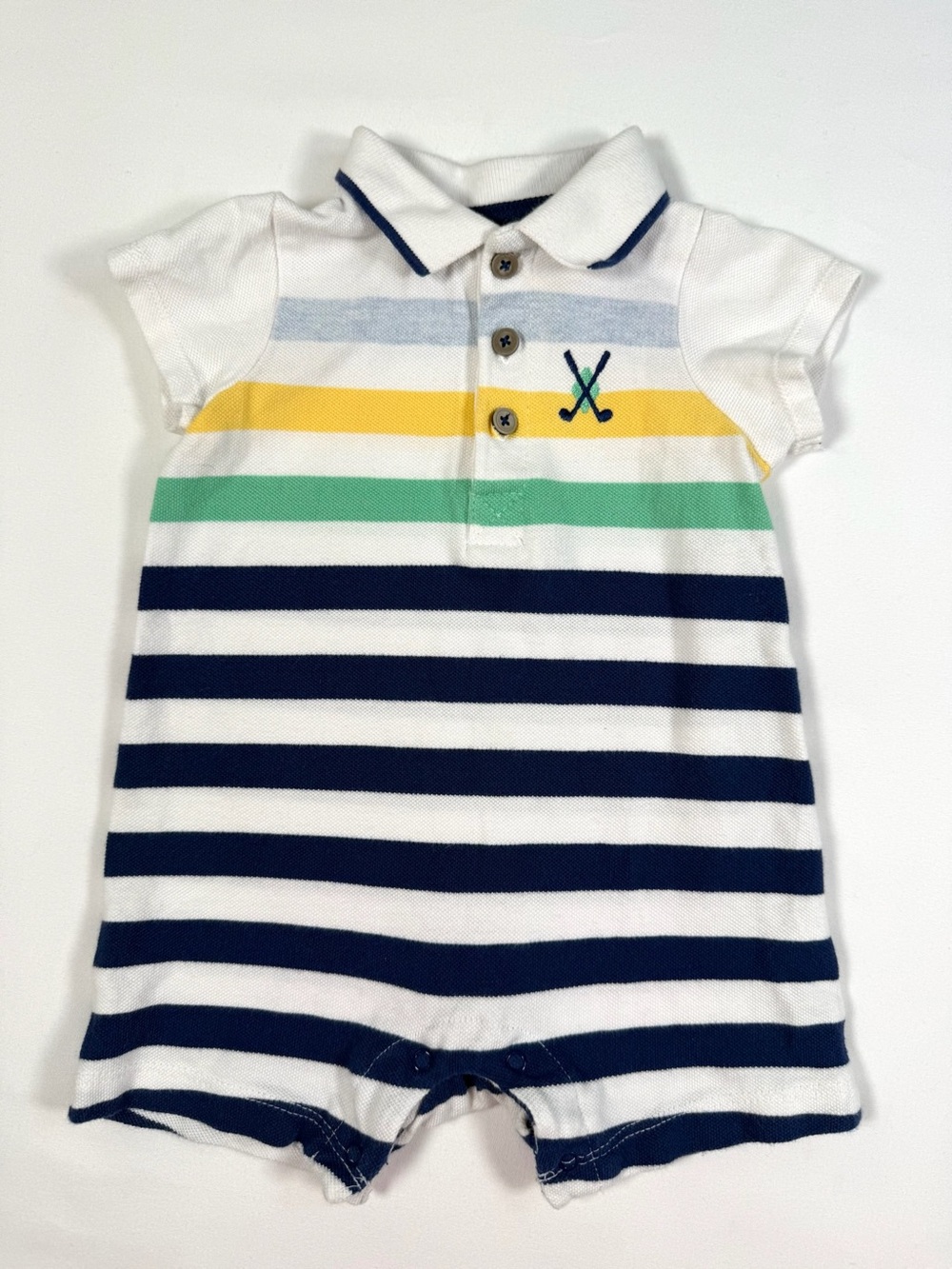 LITTLE ME Baby Boys Golf Polo‎ Romper Striped Shortall Outfit 6M Preppy Nautical